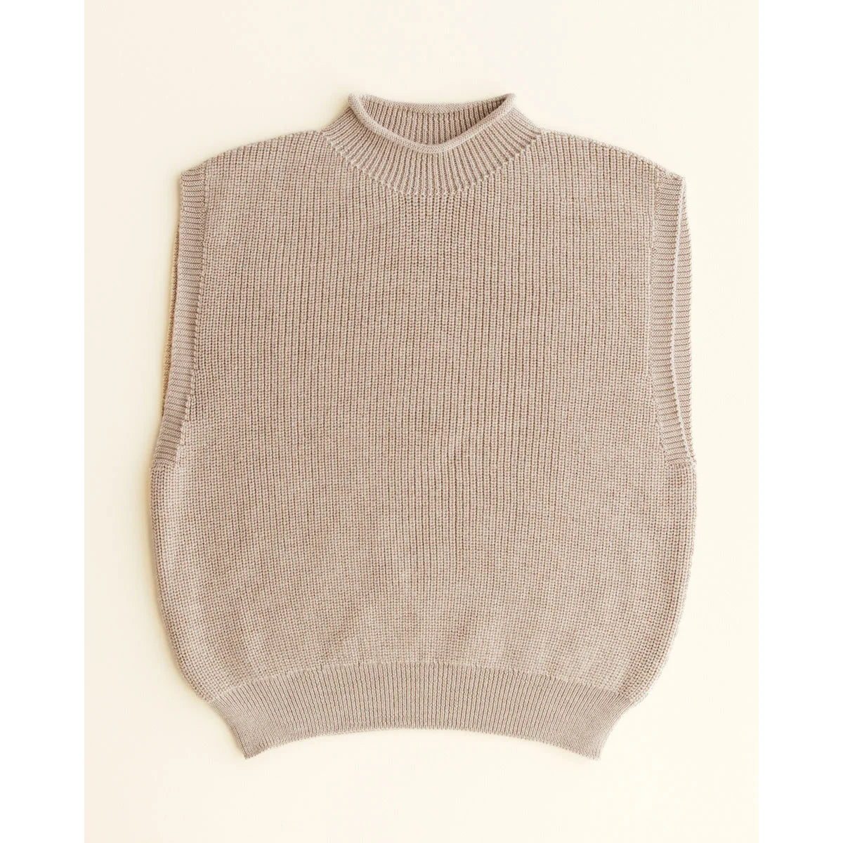 Rippenstrick-Mock-Neck-Weste in neutralem Taupe, Adult Vest Helle Sand
