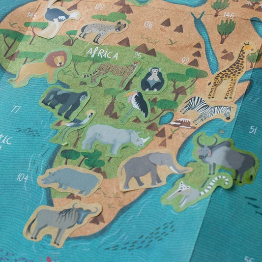 Bunte Afrika-Karte mit Ausschneide-Tieraufklebern für Animal World Poster + Stickers