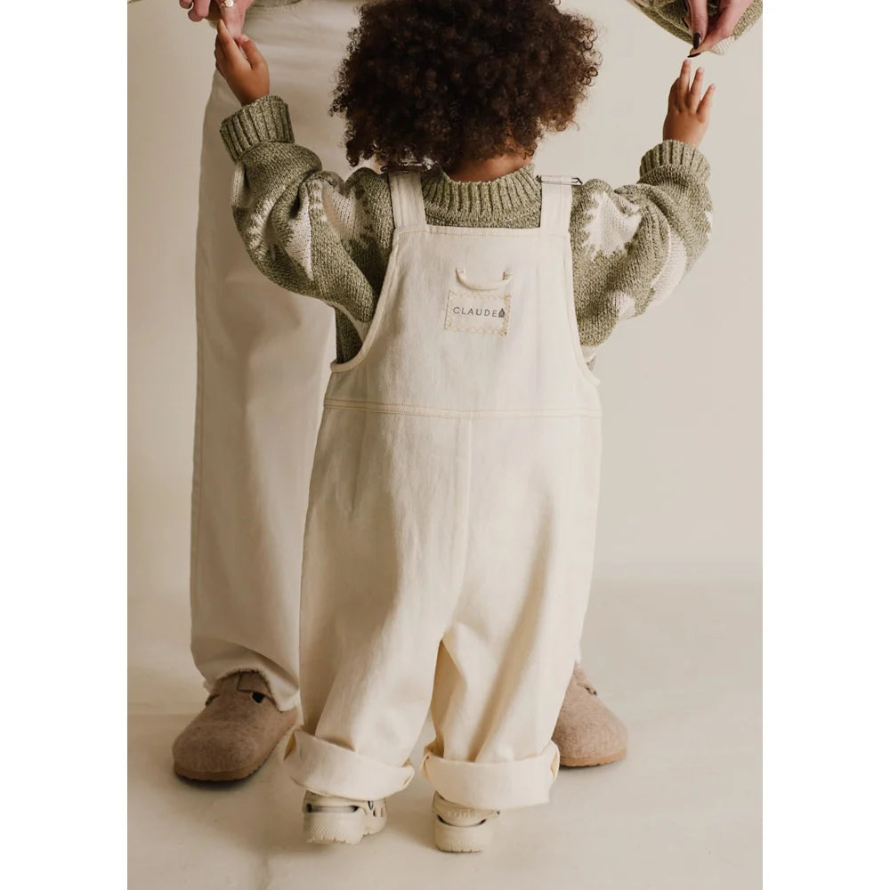 Kinder weiße Leinwand-Overalls im August Dungaree Ecru