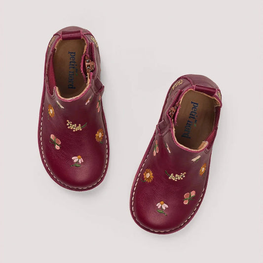 Petit Nord Autumn Flower Ankle Boot in Fuschia