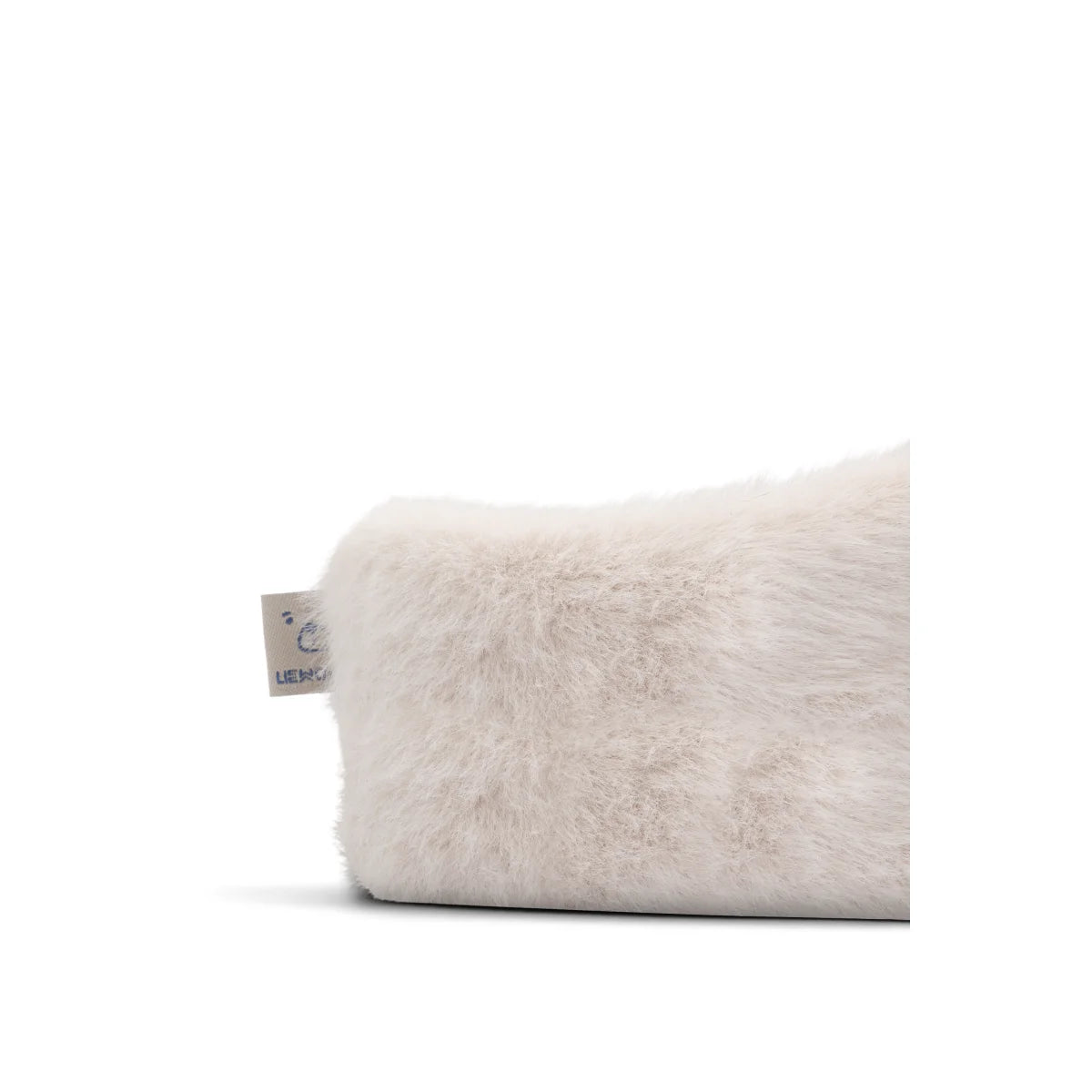 Plüschiges rechteckiges off-white Faux-Fell Federmäppchen mit Stoffetikett