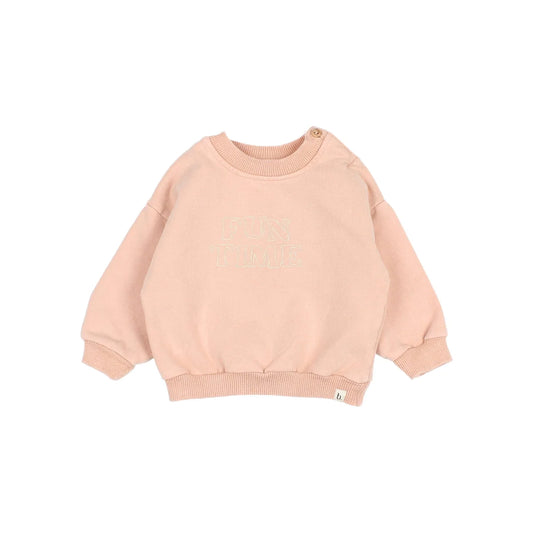 Baby Fun Sweatshirt in peach color with long sleeves, available in Salte Green or Nude