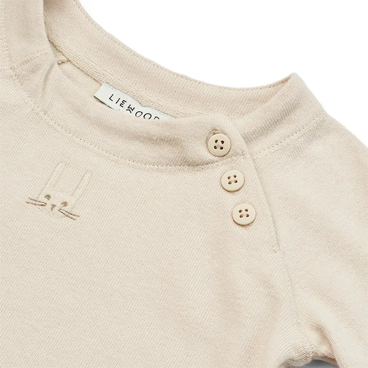 Cremefarbenes Strickoberteil mit drei Knöpfen am Hals für Baby Longsleeve Augustin