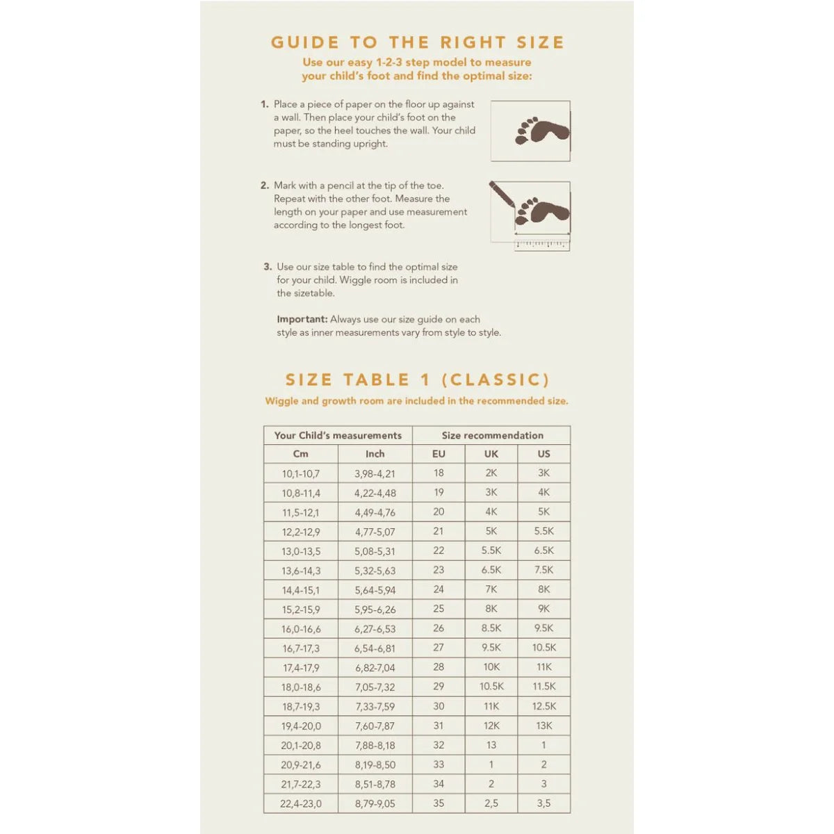 Kindergarten-Schuhgrößenführer für Baby Scallop T-Bar Cognac Schuhe