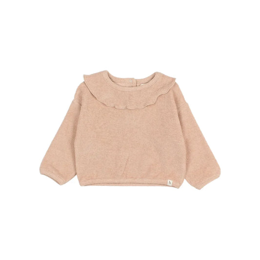 Beige gestrickter Sweatshirt mit Rüschenk collar für Baby Girly Sweatshirt Ivory oder Rose