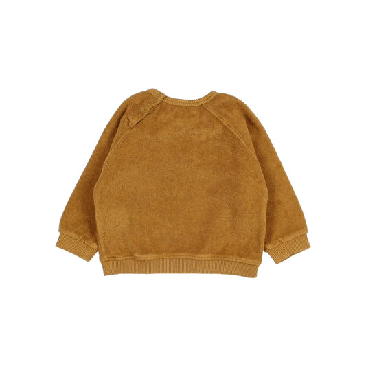 Mustardfarbener Kinder-Terry-Sweatshirt in Ocre Farbe auf Produktseite