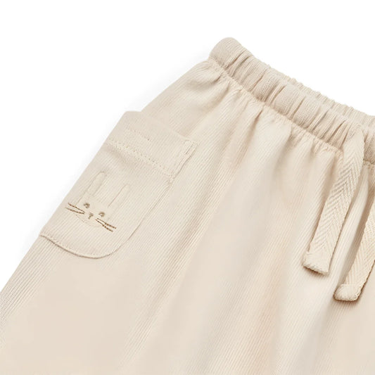 Beige Hose Alain mit Taschenstickerei einer Katzengesicht und Kordelzug