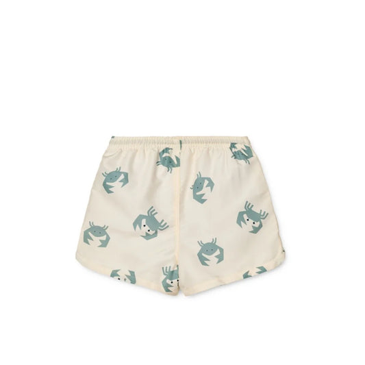 Cremefarbene Shorts mit grünem Krabbenmuster, Badeshorts Aiden Crab Sandy