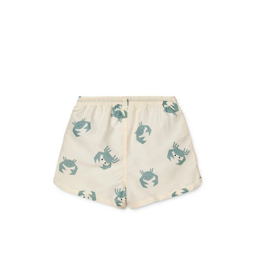 Cremefarbene Shorts mit grünem Krabbenmuster, Badeshorts Aiden Crab Sandy