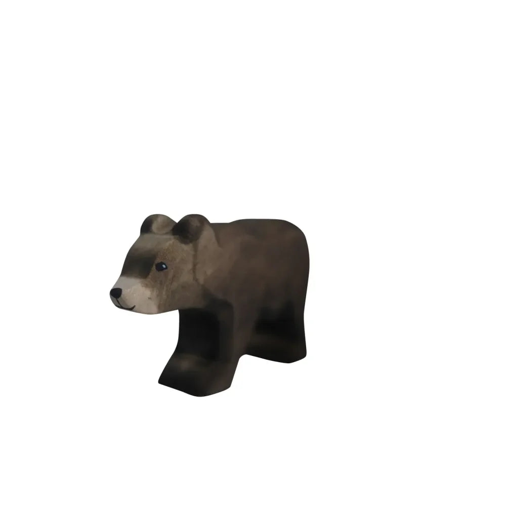 Dunkelbrauner Holzbärenfigur mit hellem Schnauze aus dem Produkt Bär klein gehend