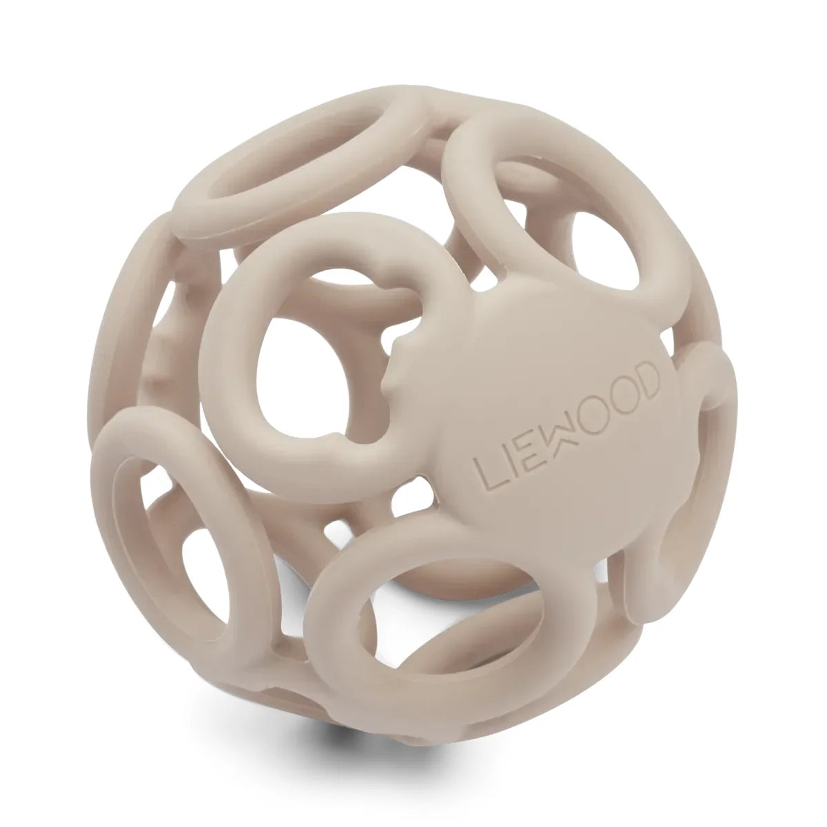 Beige ringbedeckter Ball für Babys mit dem Namen Ballbeißring Jasmin | Sandy