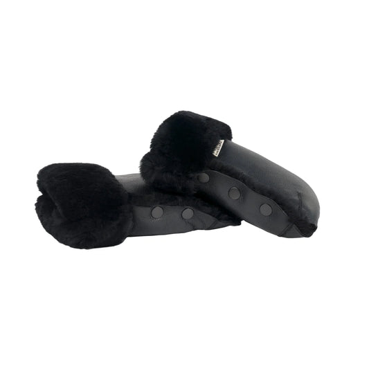 Schwarze sheepskin Handschuhe mit Druckknöpfen aus feinstem Merino-Schafsfell