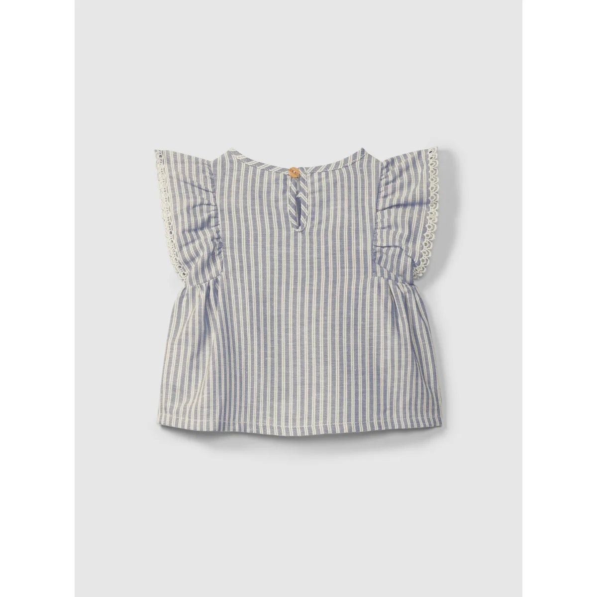 Streifenbluse mit englischer Stickerei, Indigo, Rüschenärmel