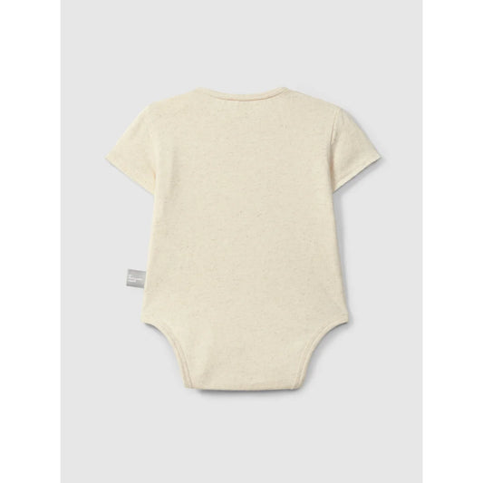 Nachhaltige Babykleidung Schweiz: Leinen Body mit Tasche, cremefarben