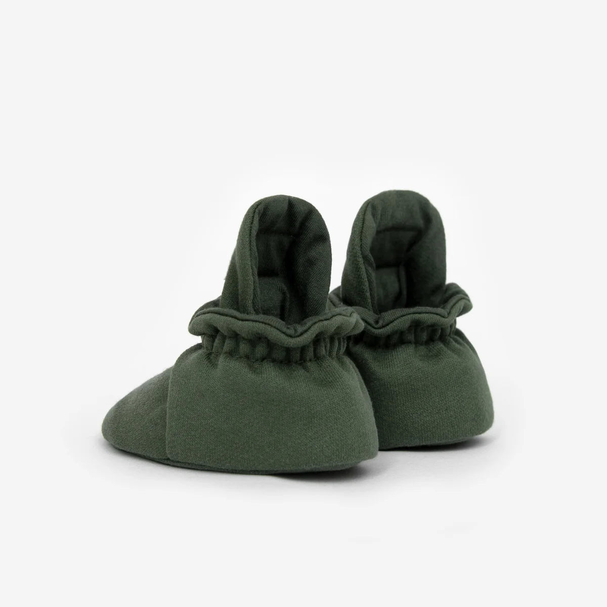 Olivegrüne weiche Booties mit elastischen Eingängen für Babys von 0 bis 12 Monate