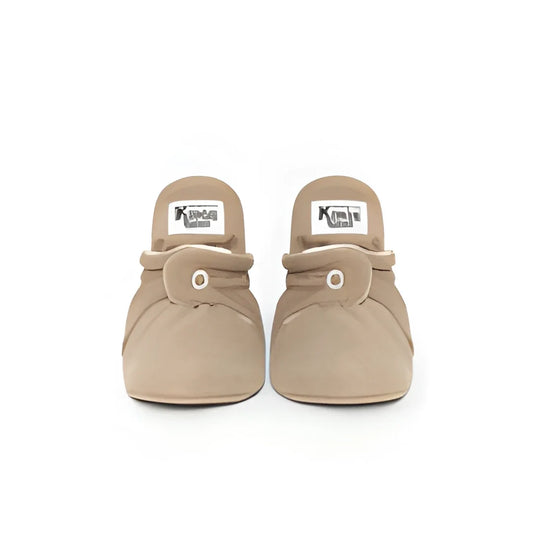 Beige Canvas Babyschuhe mit elastischen Öffnungen für Booties Gamuza Gripper