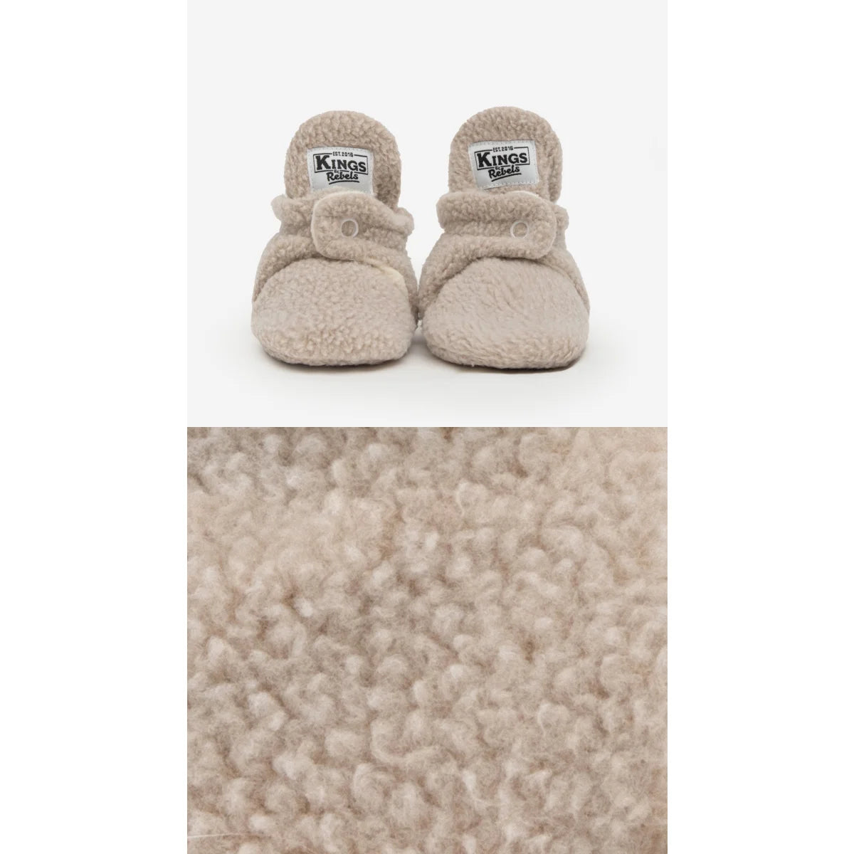Beige Plüsch-Babybooties mit Kings Bibs Logo, 12-24 Monate