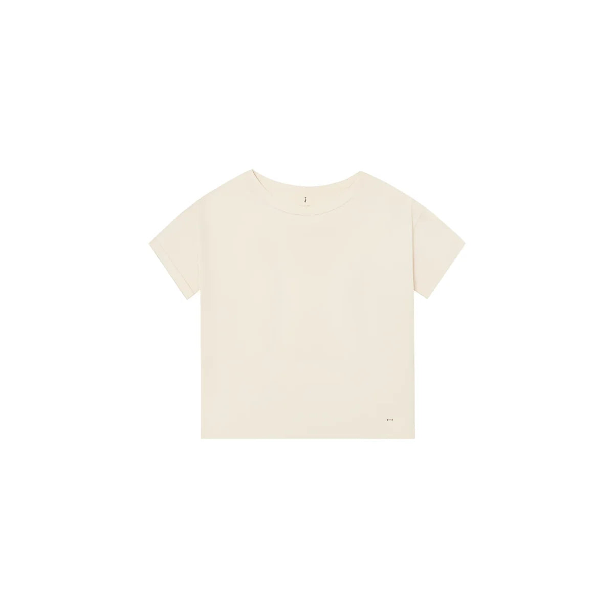 Boxy T-Shirt Mother Nature’s Child: cremegelbes Minimaldesign, Vorderseite