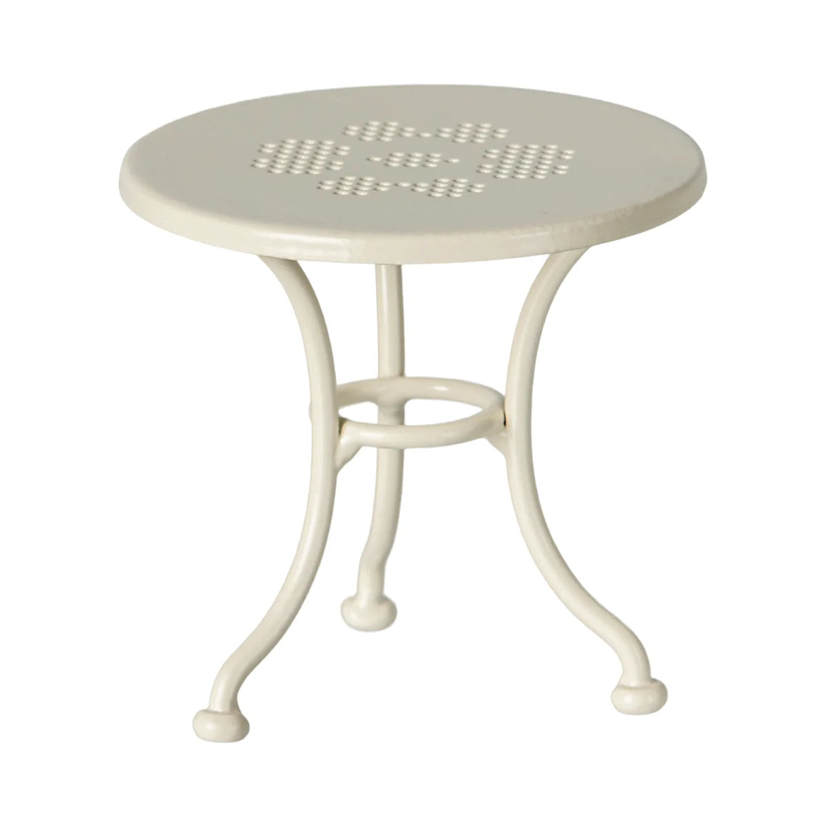 Runde, cremefarbene Metalltafel im Café-Set Maus Gross in Offwhite