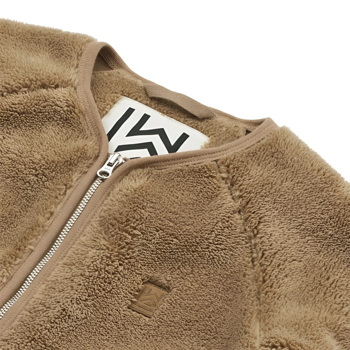 Tan Fleece-Zip-Jacke Calina Pile Jacket Oat mit Silber-Reißverschluss