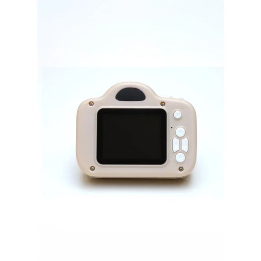 Pink Digitalkamera mit schwarzem Bildschirm und weißen Bedienelementen