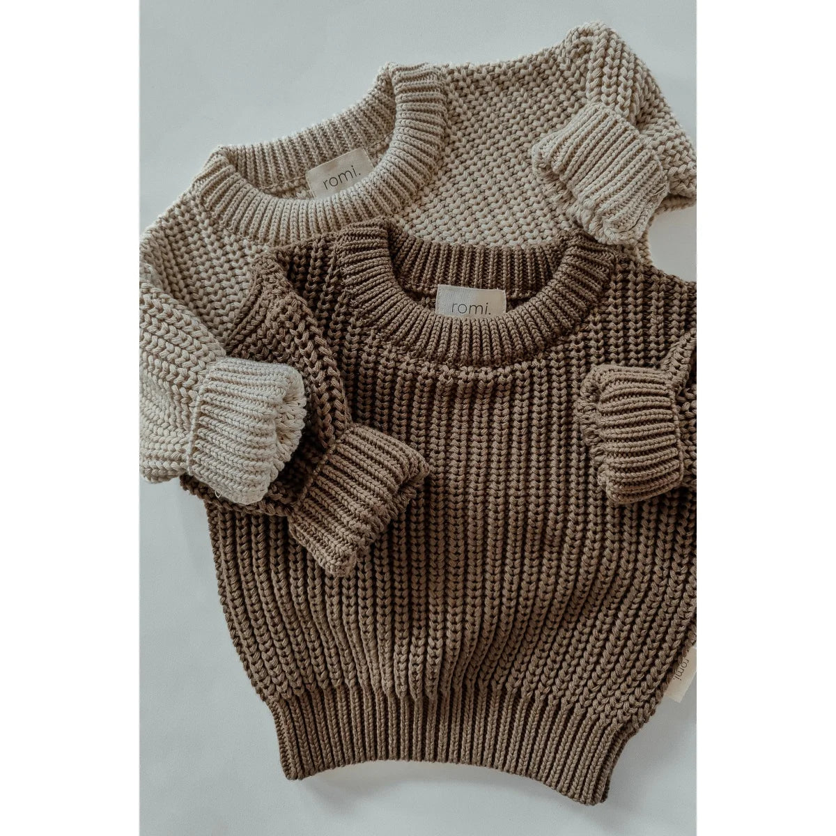 Chunky Knit Sweater in Beige and Brown Tones, named Oat, displayed elegantly