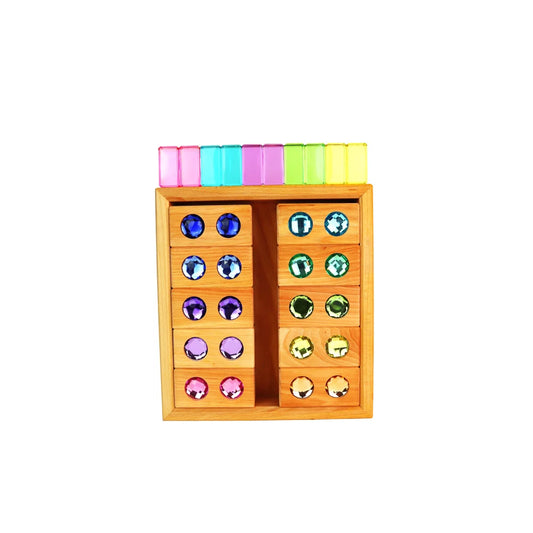 Holzspielzeugschrank mit bunten Luminous Blocks für das Colourstreet Pastel WHTI 30 Stk