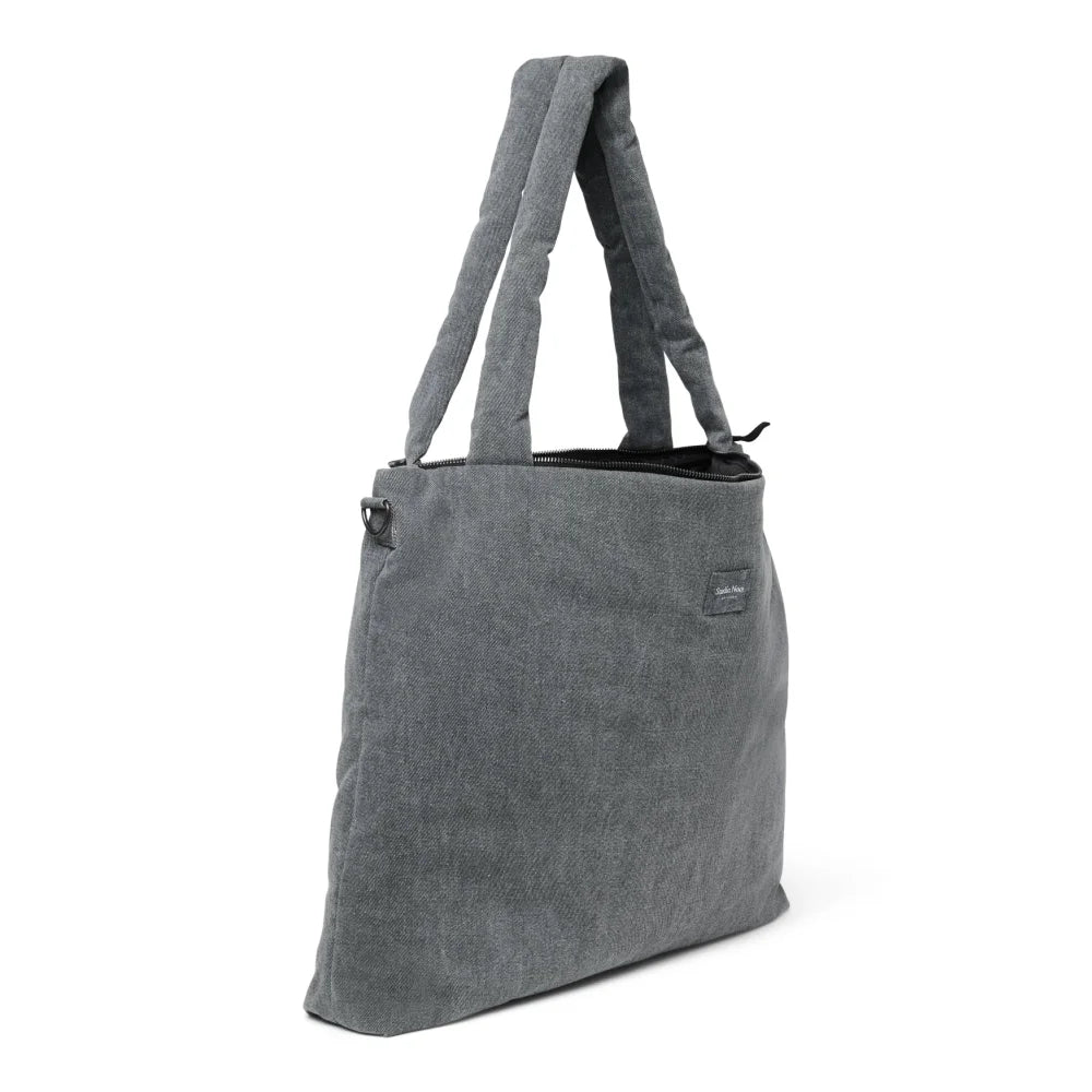 Dunkelgraue Tote-Bag mit gepolsterten Griffen für den Denim Diaper Bag Grey