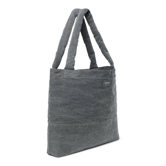 Dunkelgraue strukturierte rechteckige Tragetasche mit zwei gepolsterten Griffen