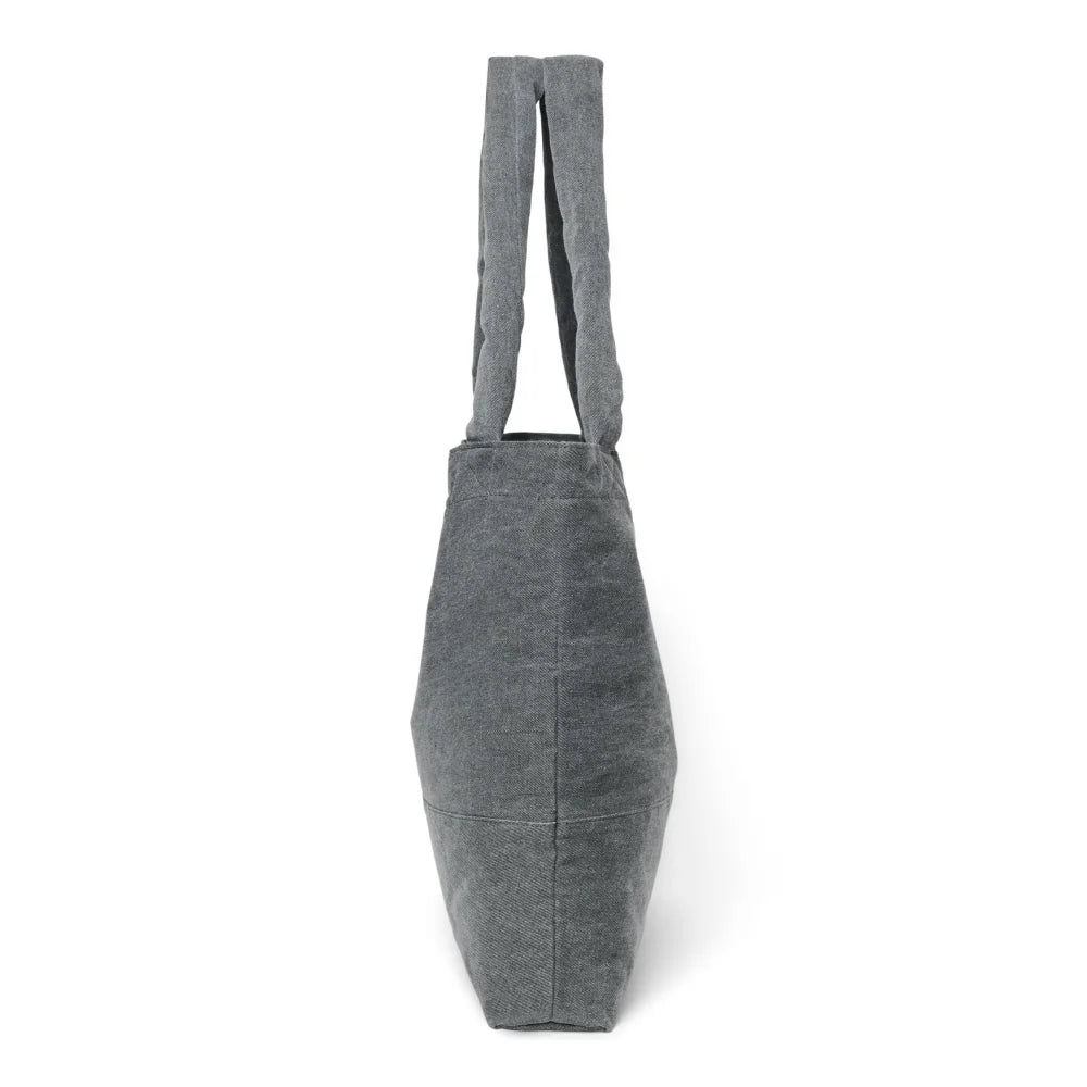 Dunkelgraue Tote-Bag mit zwei Griffen, passend zum Produkt Denim Mom Bag Grey