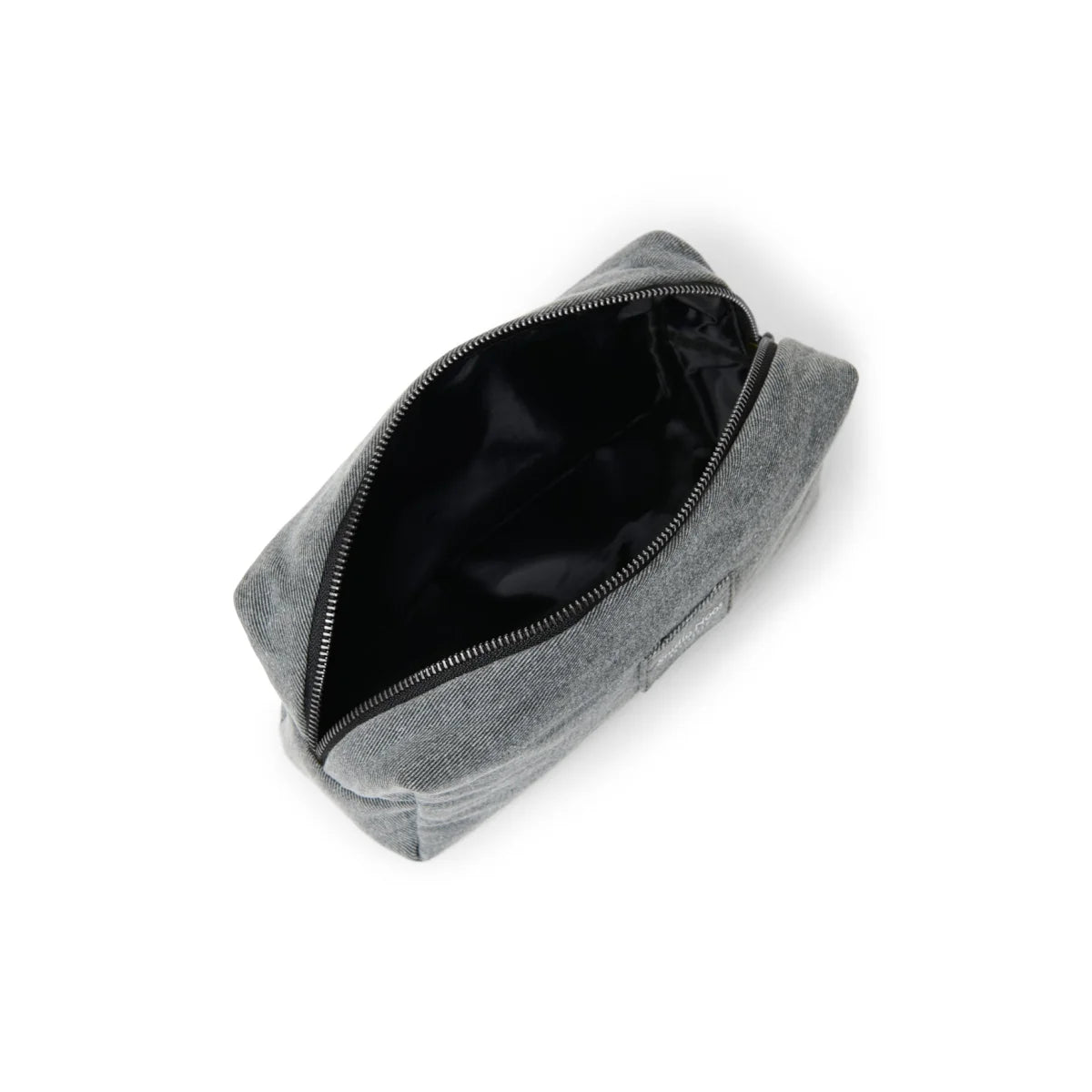 Offene graue Terrycloth-Ärmeltasche mit schwarzem Innenfutter, Denim Necessaire Grey