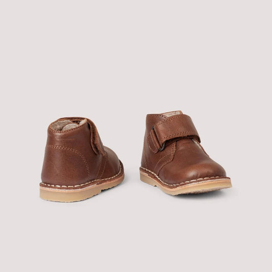 Braune Leder Kinderstiefel mit Klettverschluss, Desert Winter Boot Velcro Hazelnut