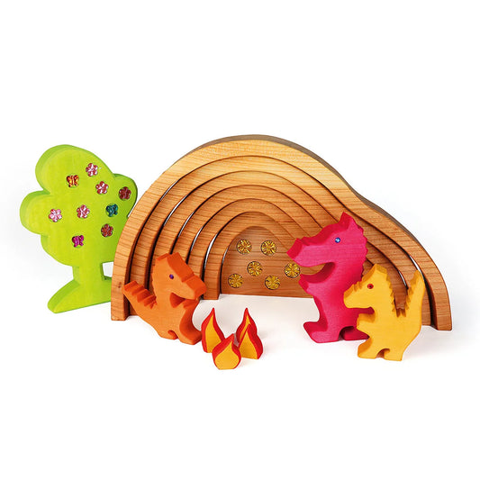 Holz-Dinosaurierspielset im Produkt Dragon’s Lair mit Schatz und 11 Teilen
