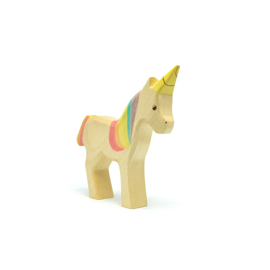 Leichter Holz-Einhorn Spielzeug mit Regenbogenmähne, Schwanz und gelbem Horn