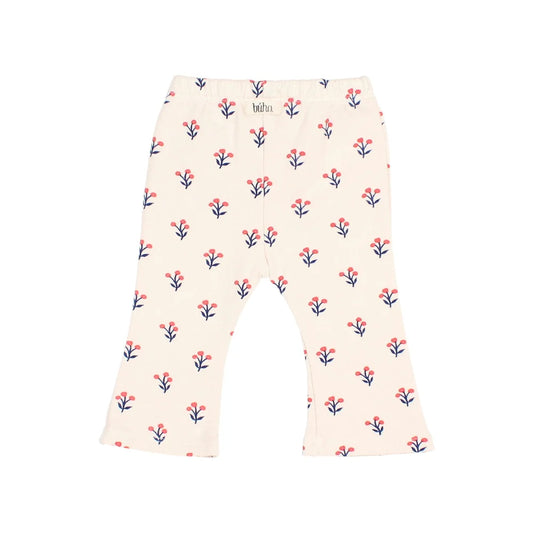Weißer Fleece Capri Leggings mit kleinen Blumenmuster in Pink und Blau