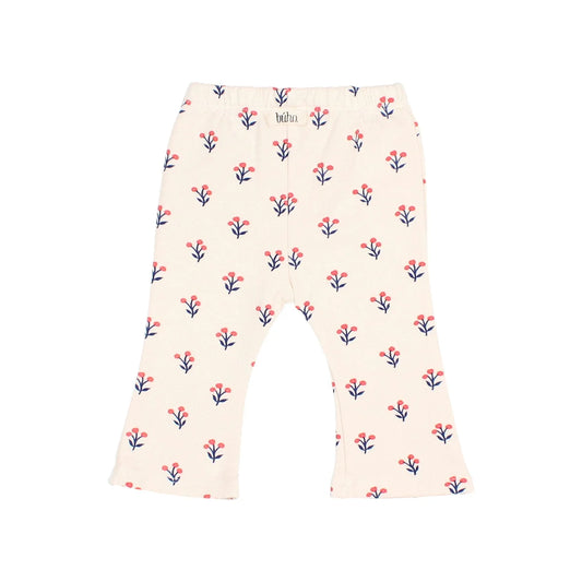 Weißer Fleece Capri Leggings mit kleinen Blumenmuster in Pink und Blau