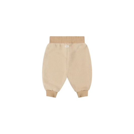 Beige Fleece Sweatpants with elastic cuffs and warm sand color for babies