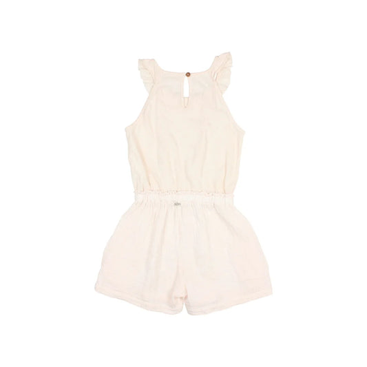 Cremefarbene Overall mit Rüscheärmeln, Fluid Combi Jumpsuit in Elfenbeinfarbe