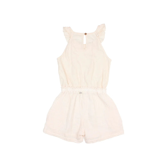 Cremefarbene Overall mit Rüscheärmeln, Fluid Combi Jumpsuit in Elfenbeinfarbe