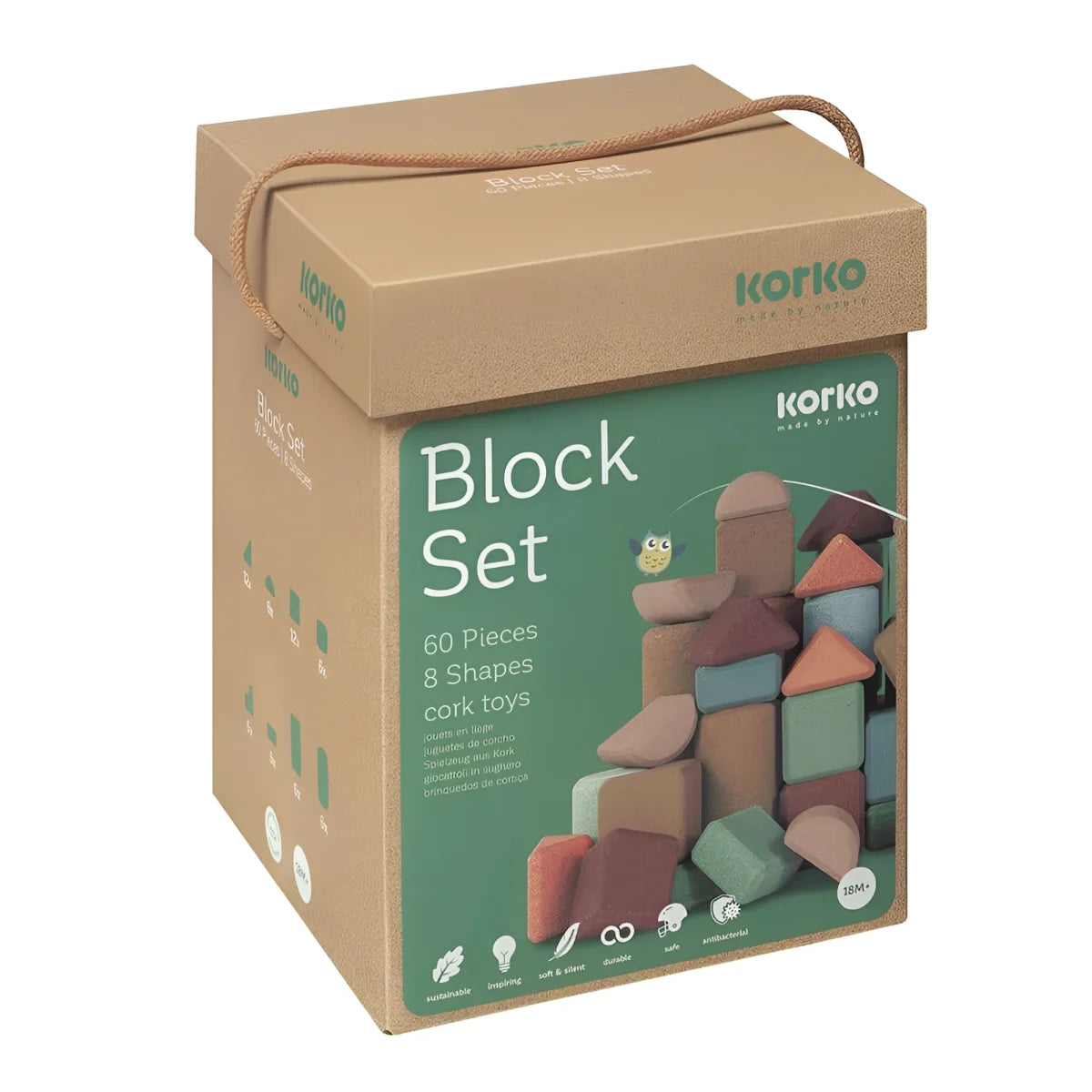 Kartonbox mit Korkbausteinen für Kinder, Produkt Giant Architects 60 Korkbausteine