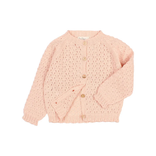 Rosa Strickjacke mit dekorativem Lochmuster und Knopfverschluss für Mädchen