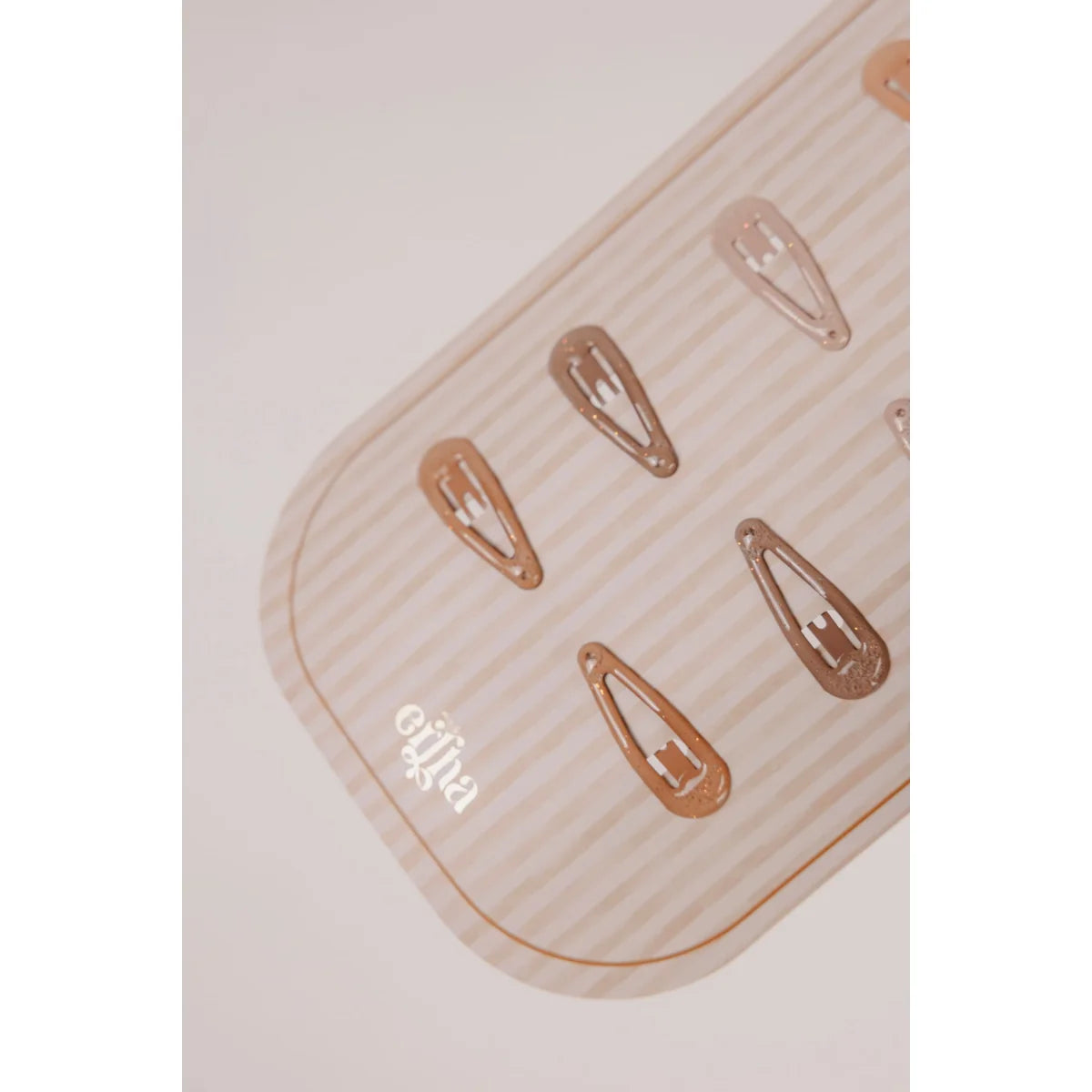 Glitzer Mini Haarklammern Set in Roségold mit texturierter Stoffetui in Off-White