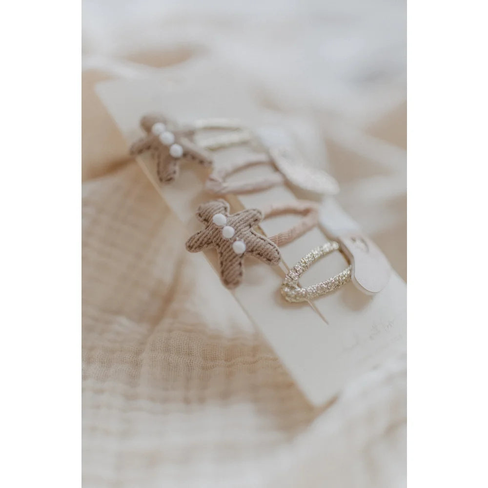 Haarspangen Weihnachtsstrumpf Clips mit Lebkuchen und Glitzerelementen