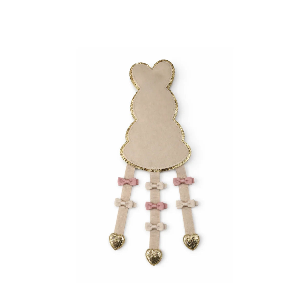 Beige Hasen-Haarspange Buttercream mit Glitzer-Gold, Schleifen und Herzen. Billy loves Audrey