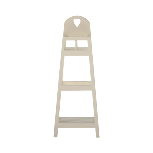 Weißes Holzregal mit Herz-Ausschnitt, Teil des Hochstuhl-Produkts