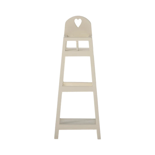 Weißes Holzregal mit Herz-Ausschnitt, Teil des Hochstuhl-Produkts