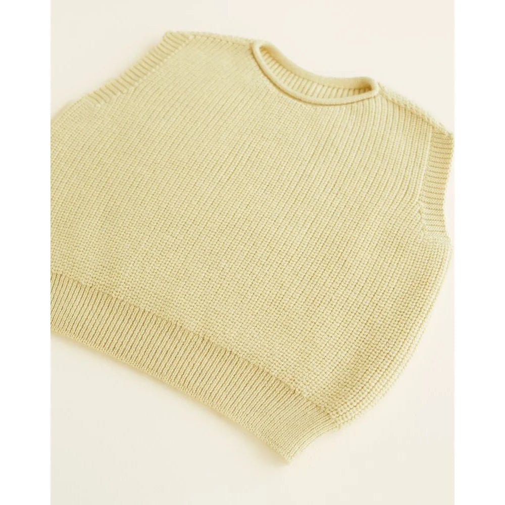 Hellgrüner gestrickter ärmelloser Kinderweste Harvey in hellgelb