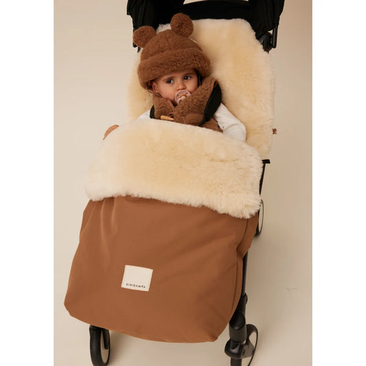 Brauner Kinderwagen Fusssack Puffmuff mit Bärenohrenhaube, universal fit