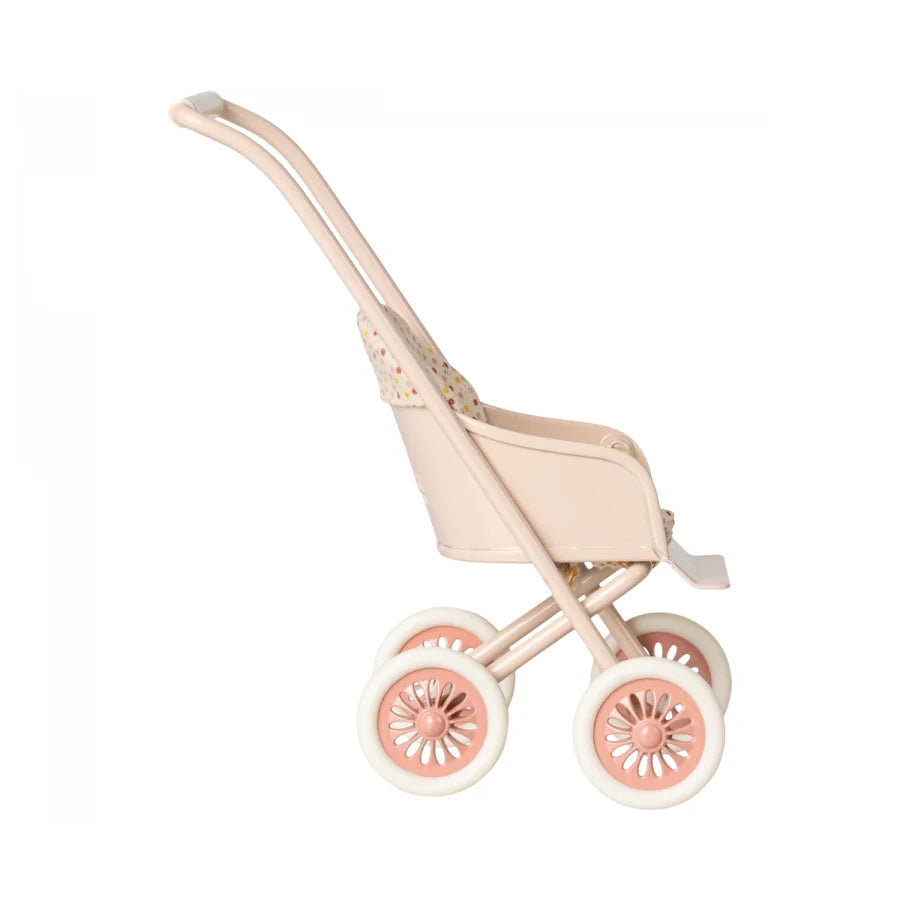 Vintage stil rosa und creme Babypuppewagen mit Speichenrädern, Produkt Kinderwagen, Mikro