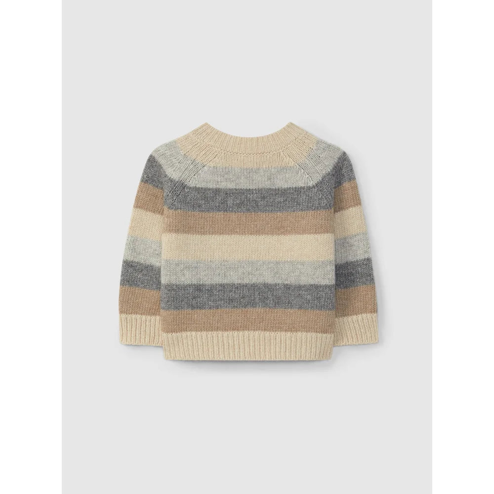 Horizontale gestreifte Strickpullover in Beigetönen, Grau und Braun, Produkt Sand
